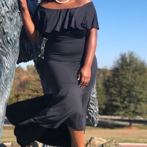 Black Ruffled Fitted High-Low Dress
